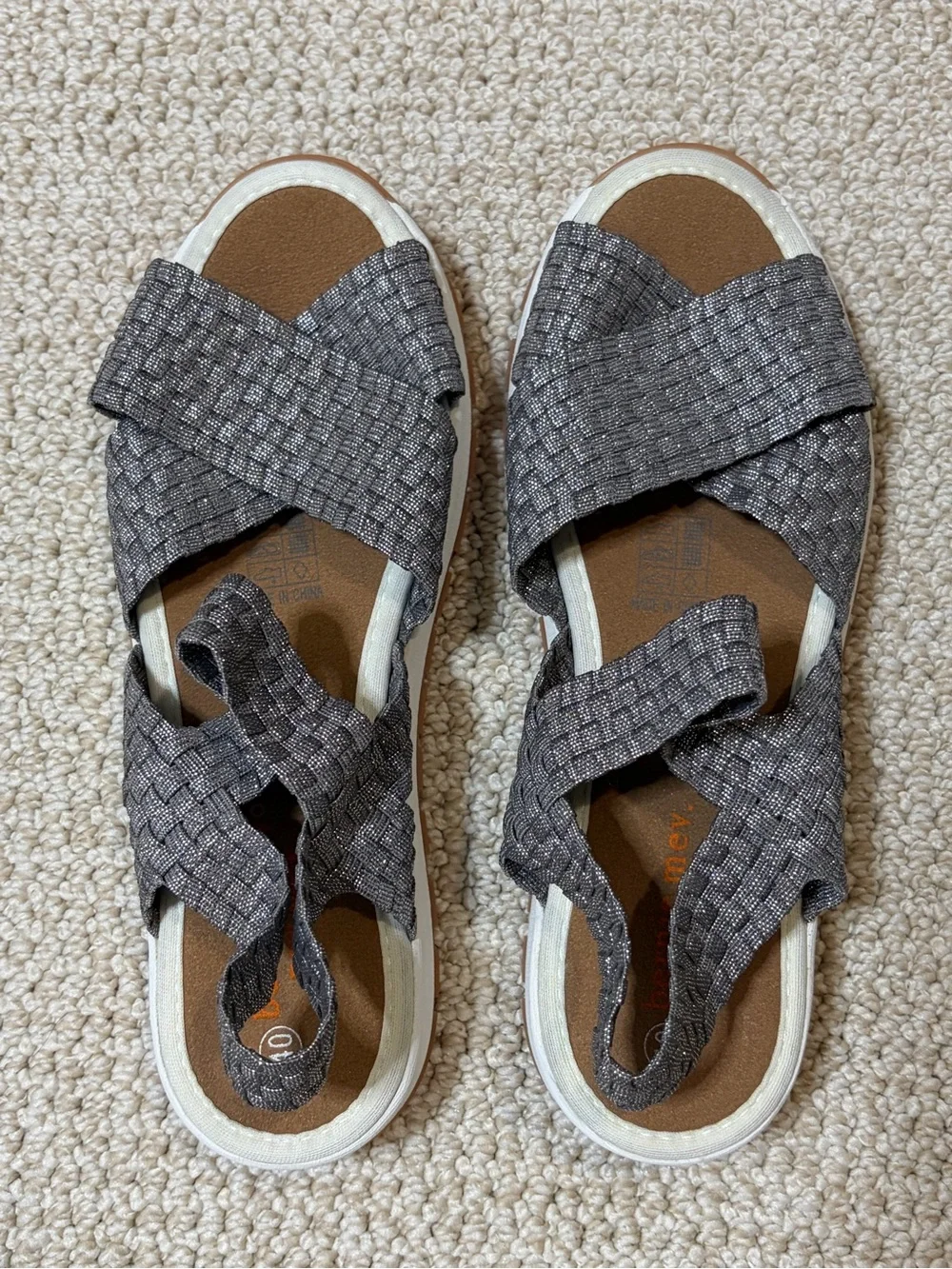 Bernie Mev Metallic Silver Open Toe Comfort Sandals US 9 EU 40 Lightweight